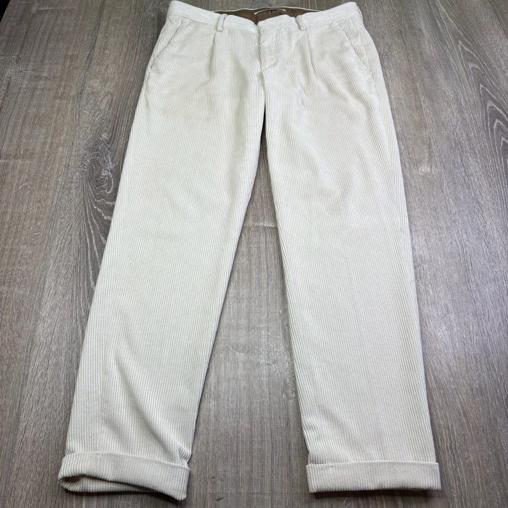 Briglia 1949 Mens Cream Slim Fit Cuffed Hem Straight Leg Corduroy Dress Pants 34